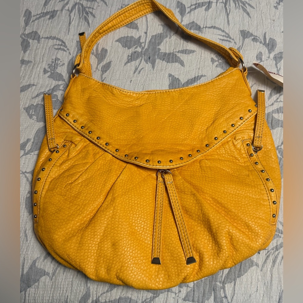 Chic Yellow Hobo Bag with Stud Accents
